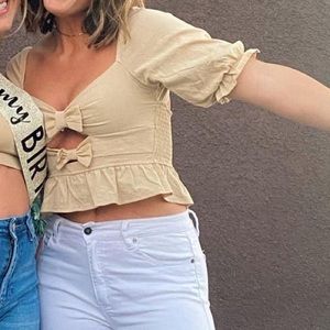 Tan bow crop top